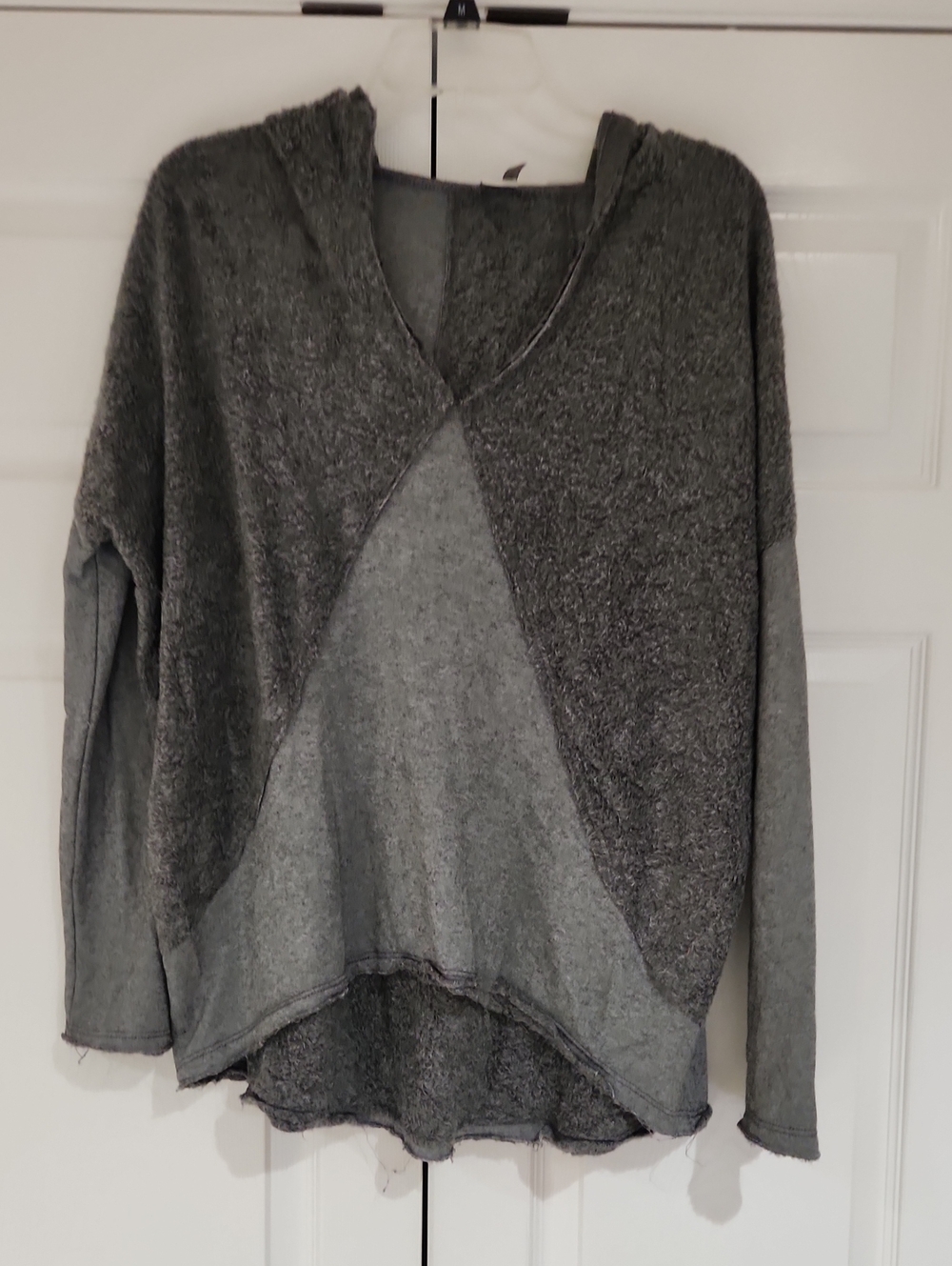 Paper Crane Two-Tone Gray V-Neck Hooded Sweater